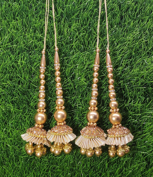 Gold Indian Beaded Tassel for Saree Blouse Lehenga Embellished HandBags Dupatta Decorative dress Latkan for Women 1 Pair