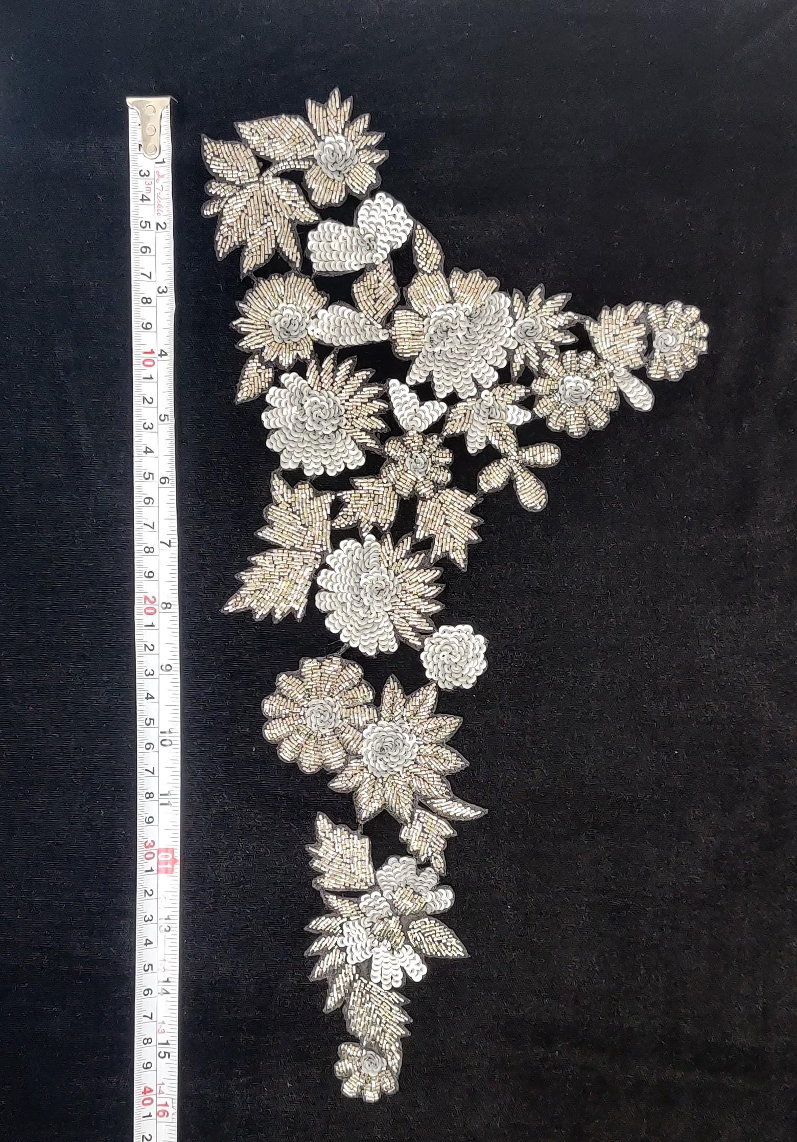 Handmade Indian Beaded Shoulder Applique Patch - Sewing Embellishment for Dresses, Cushions, Crafting, and Bags, 1 Piece