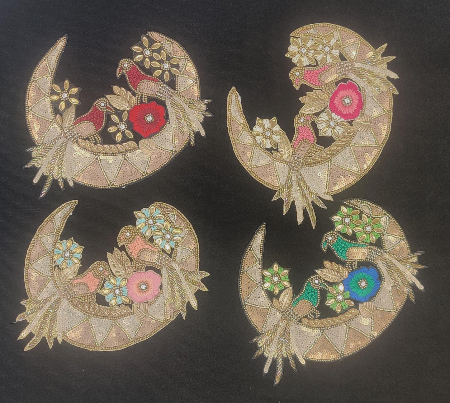 Handmade Indian Beaded Shoulder Applique Patch - Sewing Embellishment for Dresses, Cushions, Crafting, and Bags, 1 Piece