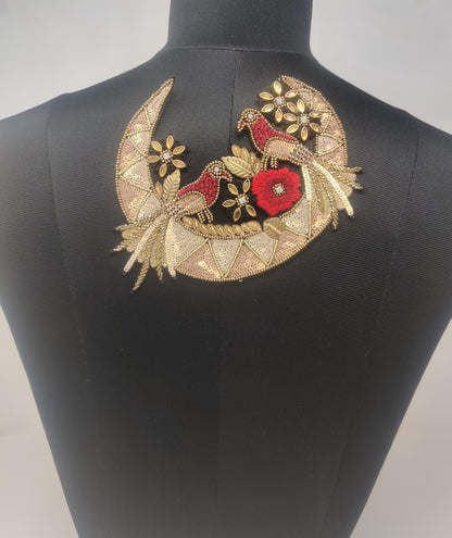 Handmade Indian Beaded Shoulder Applique Patch - Sewing Embellishment for Dresses, Cushions, Crafting, and Bags, 1 Piece