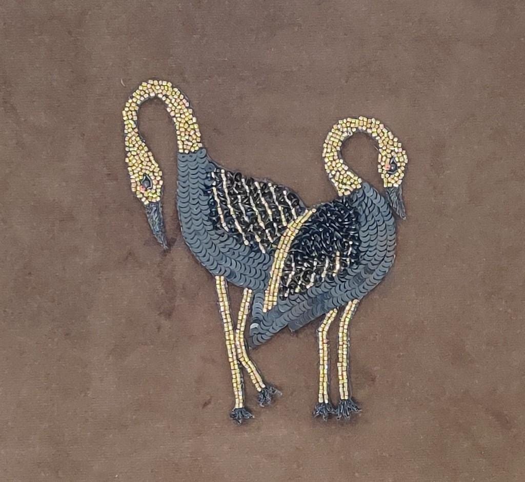 Handmade Indian Beaded Swan Shoulder Applique Patch - Sewing Embellishment for Dresses, Cushions, Crafting, and Bags, 1 Piece