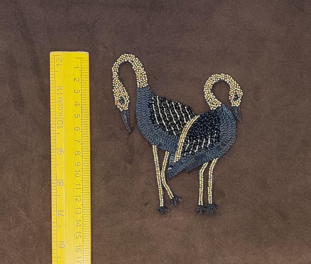 Handmade Indian Beaded Swan Shoulder Applique Patch - Sewing Embellishment for Dresses, Cushions, Crafting, and Bags, 1 Piece