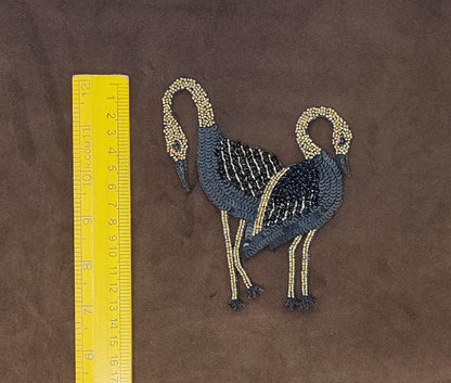 Handmade Indian Beaded Swan Shoulder Applique Patch - Sewing Embellishment for Dresses, Cushions, Crafting, and Bags, 1 Piece