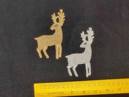 Handmade Indian Beaded Reindeer Shoulder Applique Patch - Sewing Embellishment for Dresses, Cushions, Crafting, and Bags, 1 Pair