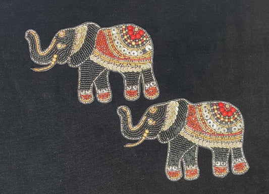 Handmade Indian Beaded Black Shoulder Applique Patch - Sewing Embellishment for Dresses, Cushions, Crafting, and Bags, 1 Piece