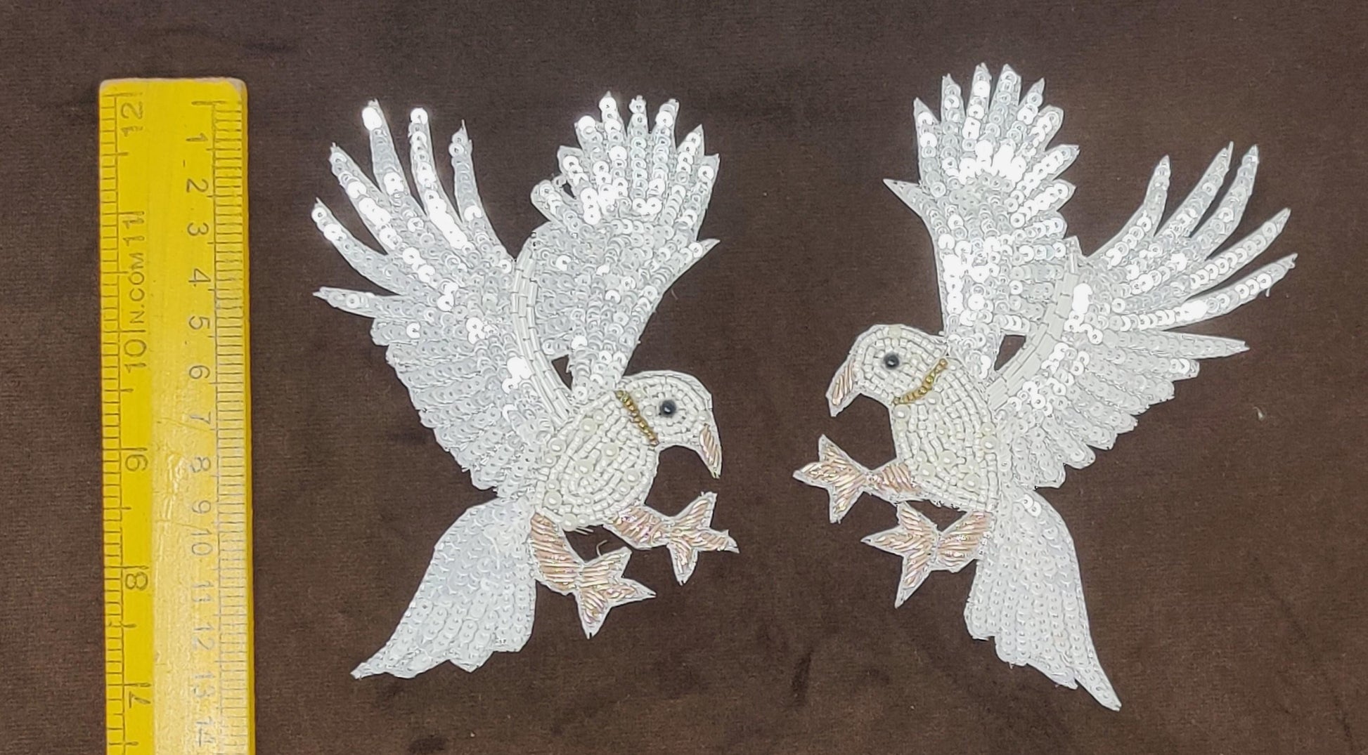 Handmade Indian Beaded White Bird Shoulder Applique Patch - Sewing Embellishment for Dresses, Cushions, Crafting, and Bags, 1 Piece