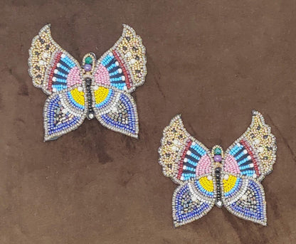 Handmade Indian Beaded Multi color Butterfly Shoulder Applique Patch Sewing Embellishment for Dresses, Cushions, Crafting, and Bags, 1 Piece