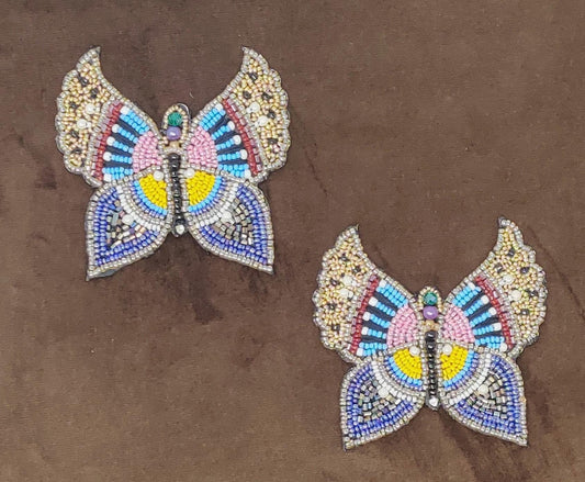 Handmade Indian Beaded Multi color Butterfly Shoulder Applique Patch Sewing Embellishment for Dresses, Cushions, Crafting, and Bags, 1 Piece