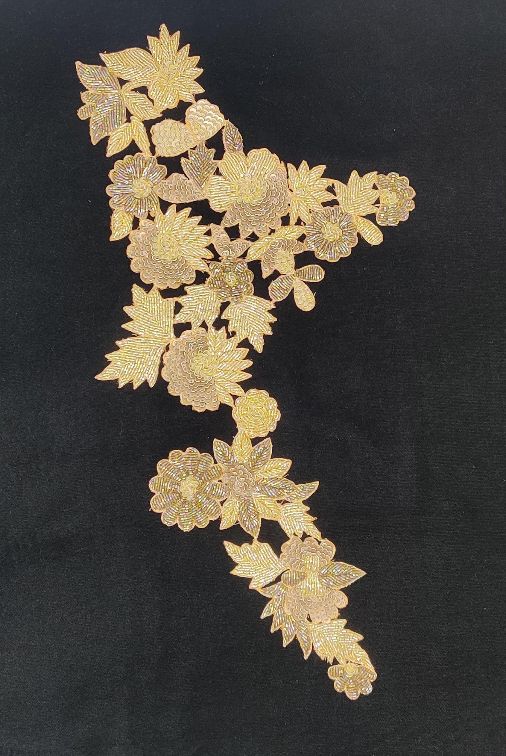 Handmade Indian Beaded Shoulder Applique Patch - Sewing Embellishment for Dresses, Cushions, Crafting, and Bags, 1 Piece