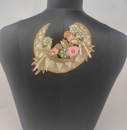 Handmade Indian Beaded Shoulder Applique Patch - Sewing Embellishment for Dresses, Cushions, Crafting, and Bags, 1 Piece