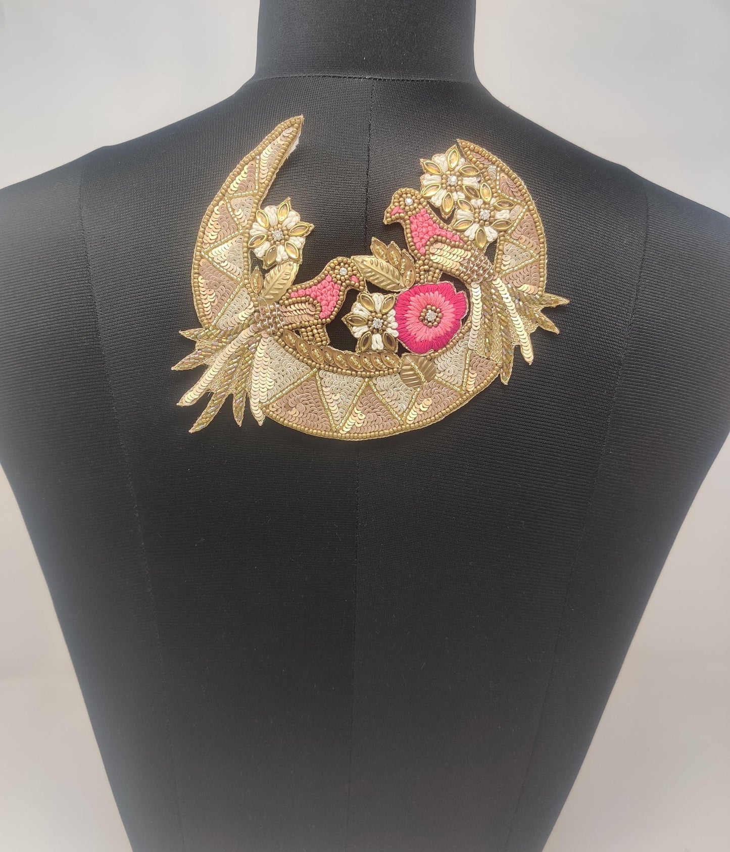Handmade Indian Beaded Shoulder Applique Patch - Sewing Embellishment for Dresses, Cushions, Crafting, and Bags, 1 Piece