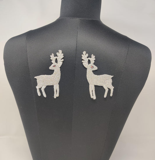 Handmade Indian Beaded Reindeer Shoulder Applique Patch - Sewing Embellishment for Dresses, Cushions, Crafting, and Bags, 1 Pair