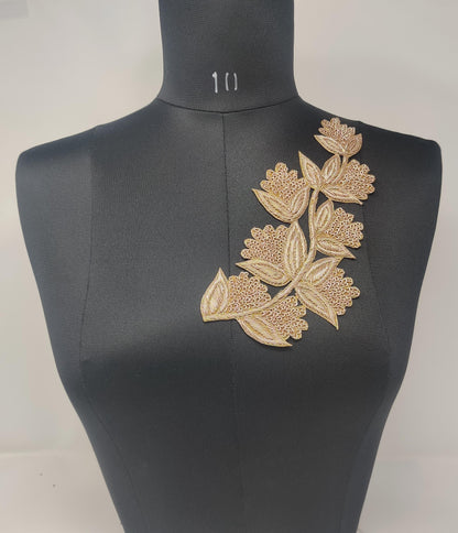Handmade Indian Beaded Shoulder Applique Patch - Sewing Embellishment for Dresses, Cushions, Crafting, and Bags, 1 Piece
