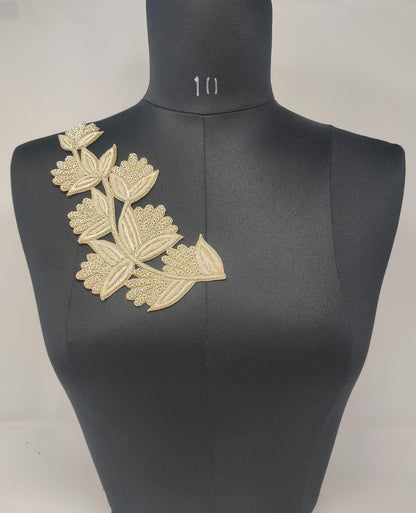 Handmade Indian Beaded Shoulder Applique Patch - Sewing Embellishment for Dresses, Cushions, Crafting, and Bags, 1 Piece