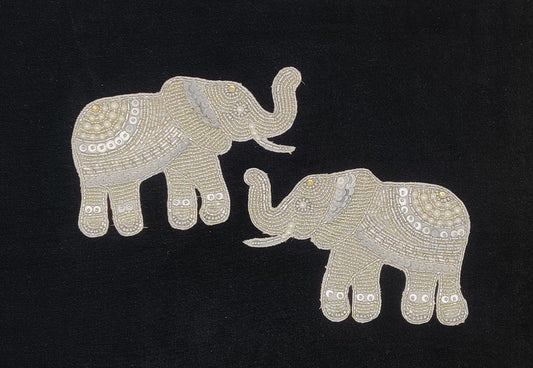 Handmade Indian Beaded Silver Shoulder Applique Patch - Sewing Embellishment for Dresses, Cushions, Crafting, and Bags, 1 Piece