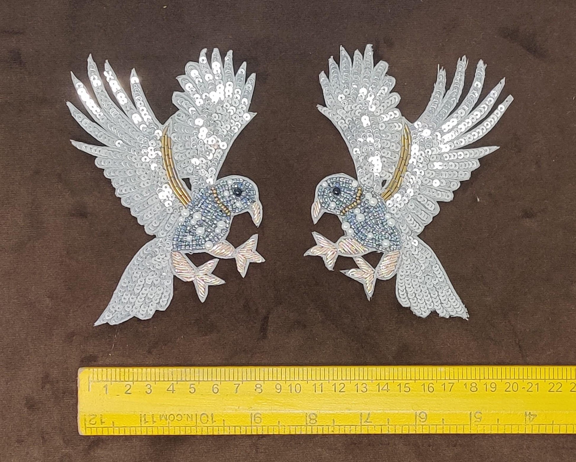 Handmade Indian Beaded White Bird Shoulder Applique Patch - Sewing Embellishment for Dresses, Cushions, Crafting, and Bags, 1 Piece