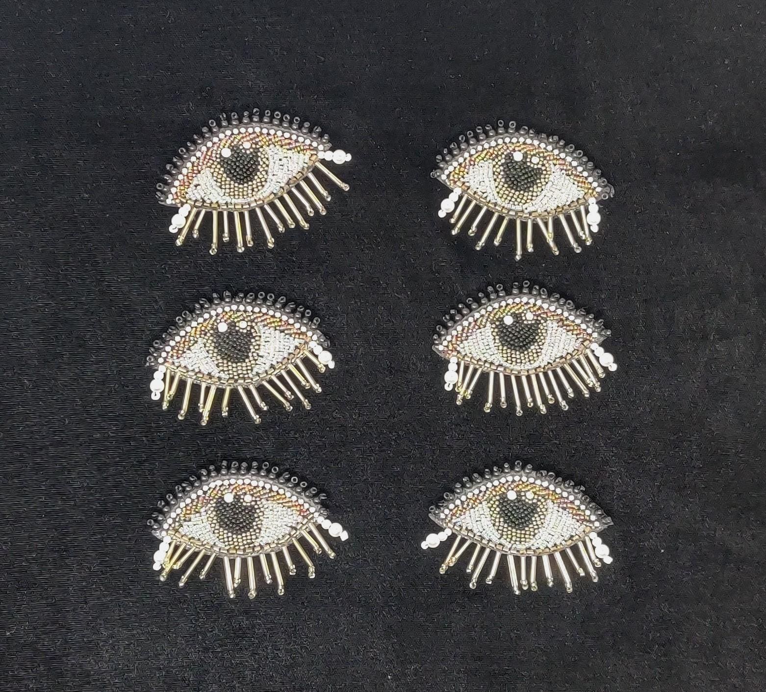 Handmade Indian Beaded Black Eye Shoulder Applique Patch Sewing Embellishment for Dresses, Cushions, Crafting, and Bags, 1 Pair