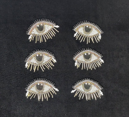 Handmade Indian Beaded Black Eye Shoulder Applique Patch Sewing Embellishment for Dresses, Cushions, Crafting, and Bags, 1 Pair