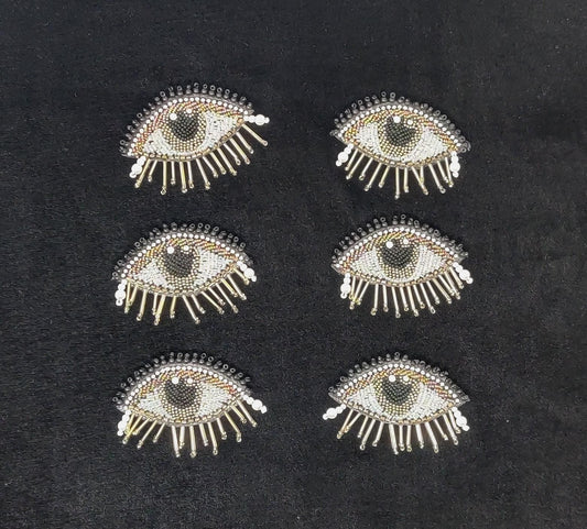 Handmade Indian Beaded Black Eye Shoulder Applique Patch Sewing Embellishment for Dresses, Cushions, Crafting, and Bags, 1 Pair