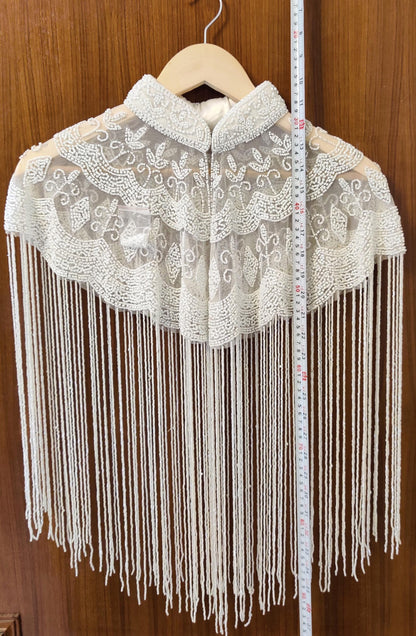 White Sequin Lace Bridal Shrug Bolero Glass Beaded Shoulder Wrap Shawl for Weddings and Evening Wear for Brides