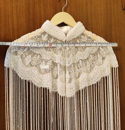 White Sequin Lace Bridal Shrug Bolero Glass Beaded Shoulder Wrap Shawl for Weddings and Evening Wear for Brides