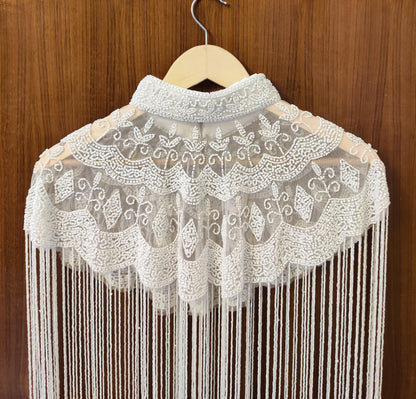 White Sequin Lace Bridal Shrug Bolero Glass Beaded Shoulder Wrap Shawl for Weddings and Evening Wear for Brides