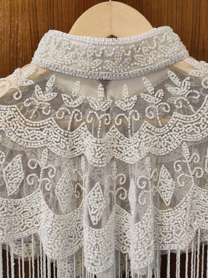 White Sequin Lace Bridal Shrug Bolero Glass Beaded Shoulder Wrap Shawl for Weddings and Evening Wear for Brides