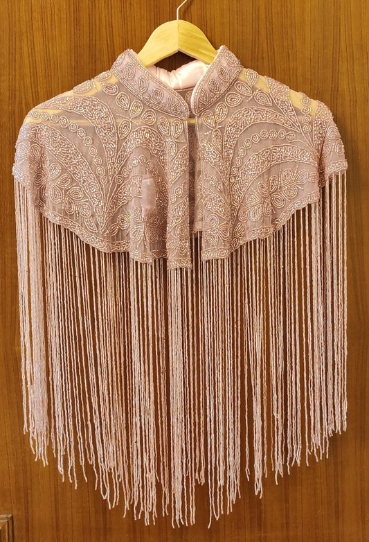 Rose Gold Sequin Lace Bridal Shrug Bolero Glass Beaded Shoulder Wrap Shawl for Weddings and Evening Wear for Brides