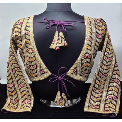 Indian designer Purple color Sequin Embroidered stitched blouse, Readymade Indian Bridal Saree Blouse, latest design blouse for women