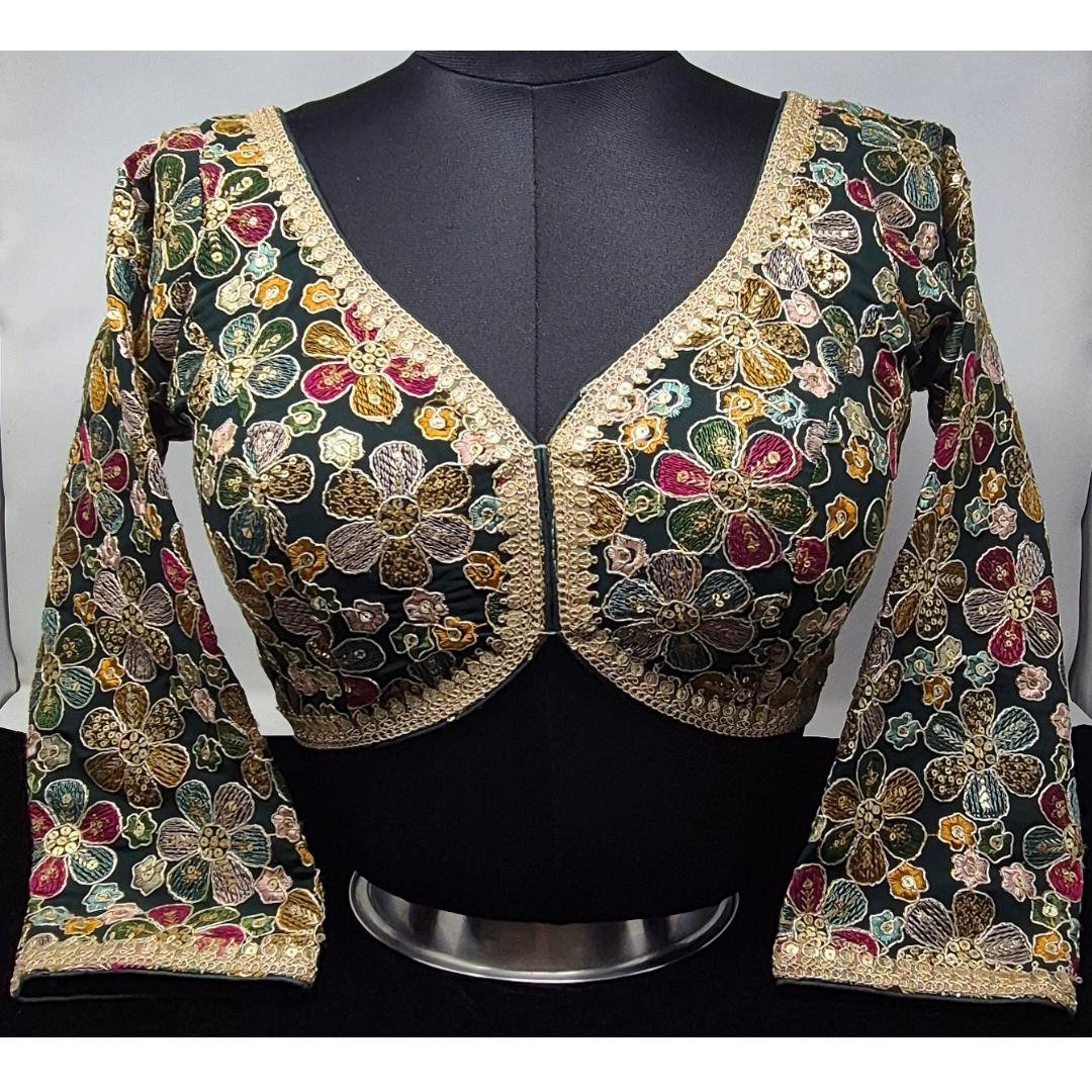 Indian designer Blue color Sequin Embroidered stitched blouse, Readymade Indian Bridal Saree Blouse, latest design blouse for women