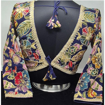 Indian designer Blue color Sequin Embroidered stitched blouse, Readymade Indian Bridal Saree Blouse, latest design blouse for women