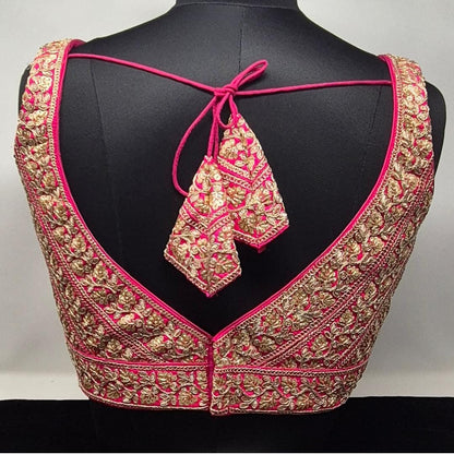 Indian designer Hot Pink color Sequin zari Embroidered stitched blouse, Readymade Indian Bridal Saree Blouse, latest design blouse for women