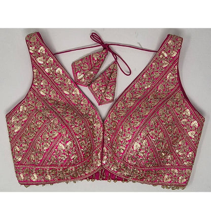 Indian designer Hot Pink color Sequin zari Embroidered stitched blouse, Readymade Indian Bridal Saree Blouse, latest design blouse for women