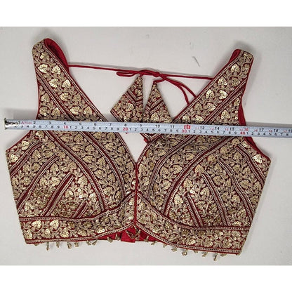 Indian designer Red color Sequin zari Embroidered stitched blouse, Readymade Indian Bridal Saree Blouse, latest design blouse for women