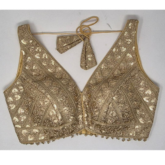 Indian designer Lt Golden color Sequin zari Embroidered stitched blouse Readymade Indian Bridal Saree Blouse, latest design blouse for women
