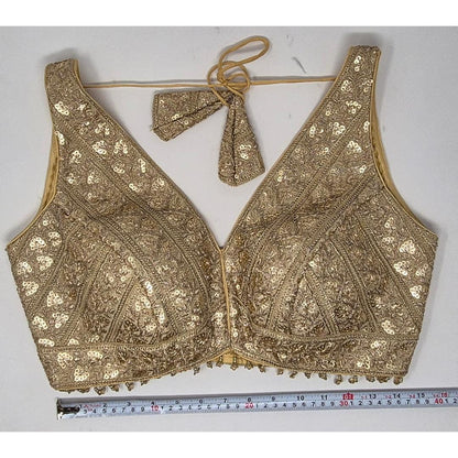 Indian designer Lt Golden color Sequin zari Embroidered stitched blouse Readymade Indian Bridal Saree Blouse, latest design blouse for women