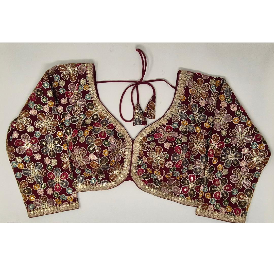 Indian designer Maroon color Sequin Embroidered stitched blouse, Readymade Indian Bridal Saree Blouse, latest design blouse for women