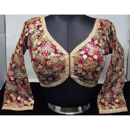 Indian designer Maroon color Sequin Embroidered stitched blouse, Readymade Indian Bridal Saree Blouse, latest design blouse for women