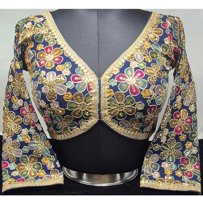 Indian designer Blue color Sequin Embroidered stitched blouse, Readymade Indian Bridal Saree Blouse, latest design blouse for women