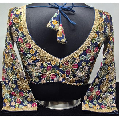 Indian designer Blue color Sequin Embroidered stitched blouse, Readymade Indian Bridal Saree Blouse, latest design blouse for women