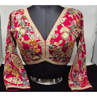 Indian designer Hot Pink color Sequin Embroidered stitched blouse, Readymade Indian Bridal Saree Blouse, latest design blouse for women