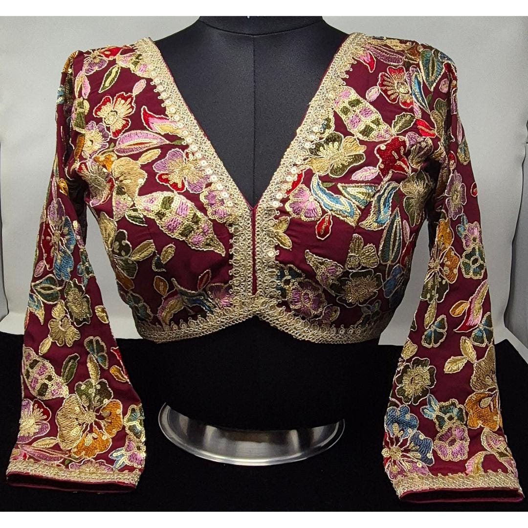 Indian designer Maroon color Sequin Embroidered stitched blouse, Readymade Indian Bridal Saree Blouse, latest design blouse for women