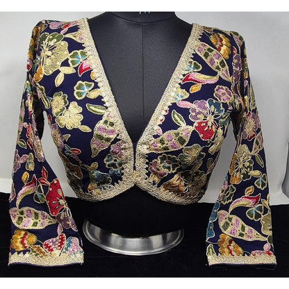 Indian designer Blue color Sequin Embroidered stitched blouse, Readymade Indian Bridal Saree Blouse, latest design blouse for women