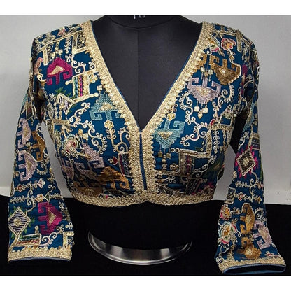 Indian designer Turq Blue color Sequin Embroidered stitched blouse, Readymade Indian Bridal Saree Blouse, latest design blouse for women