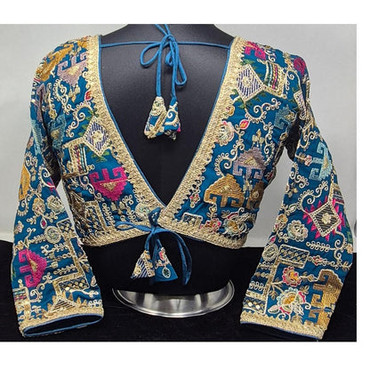 Indian designer Turq Blue color Sequin Embroidered stitched blouse, Readymade Indian Bridal Saree Blouse, latest design blouse for women