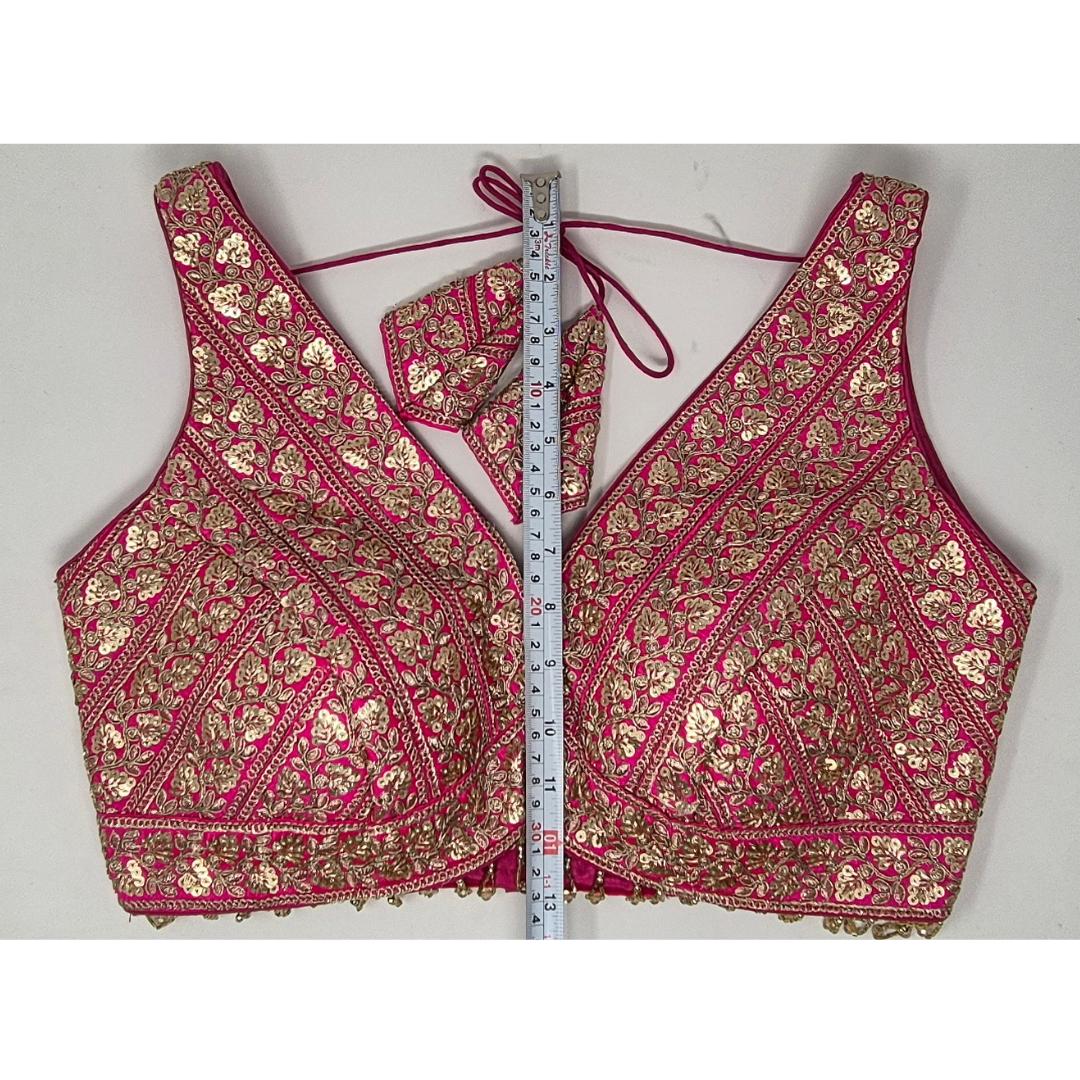 Indian designer Hot Pink color Sequin zari Embroidered stitched blouse, Readymade Indian Bridal Saree Blouse, latest design blouse for women