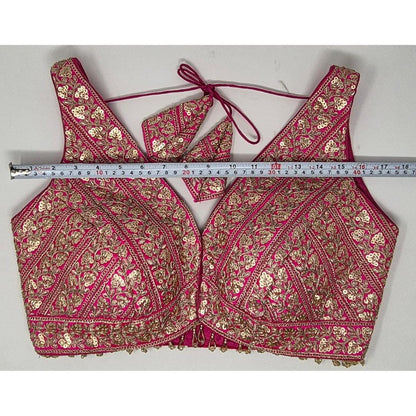 Indian designer Hot Pink color Sequin zari Embroidered stitched blouse, Readymade Indian Bridal Saree Blouse, latest design blouse for women