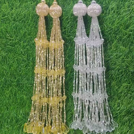 Light Gold/ Silver White beaded Blouse Lahenga Latkan Tassels, home décor, hanging for Handbags, Indian Sewing Latkan for Saree, Dupatta