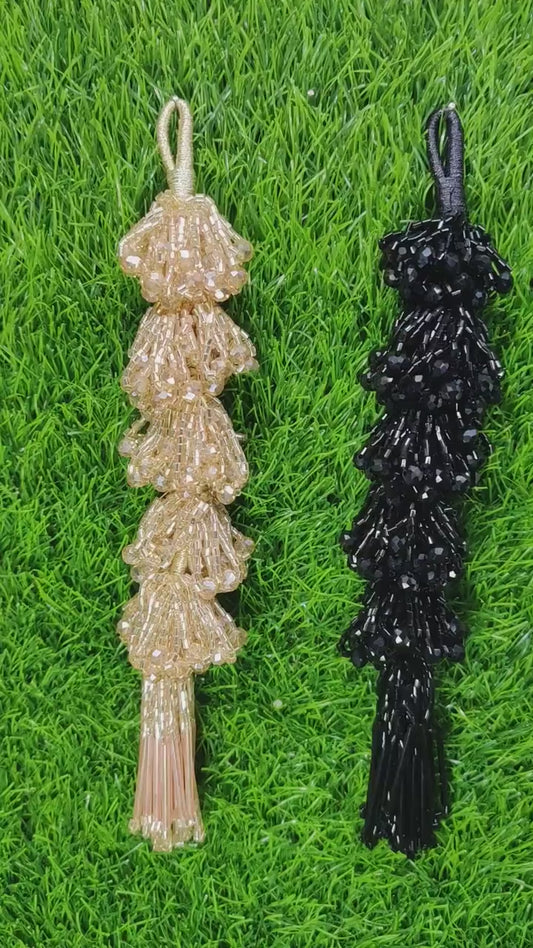 20 cm 2 pc cutdana glass beaded Lahenga Tassels, home décor, lamp shades tassels, Hanging for Handbags, Indian Saree, Dupatta, Blouse latkan