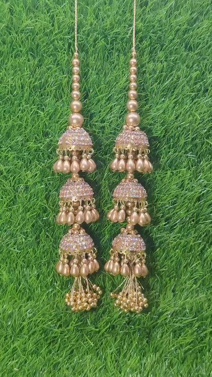 Gold Glass beaded Blouse Lahenga Latkan Tassels, home décor, hanging for Handbags, Indian Sewing Latkan for Saree, Dupatta